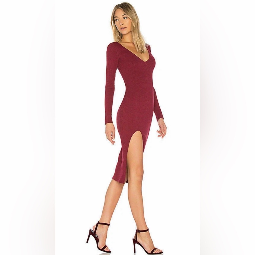 Privacy Please Revolve Dallas Ribbed Plunge Midi Dress Small $198